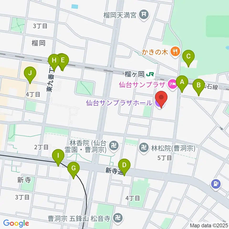 仙台サンプラザホール周辺のカフェ一覧地図