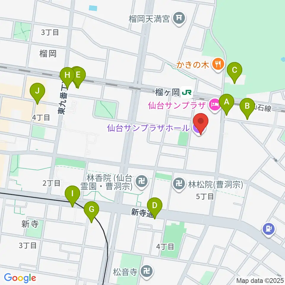 仙台サンプラザホール周辺のカフェ一覧地図