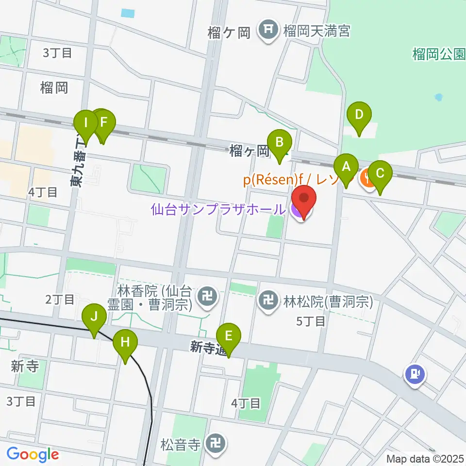 仙台サンプラザホール周辺のカフェ一覧地図