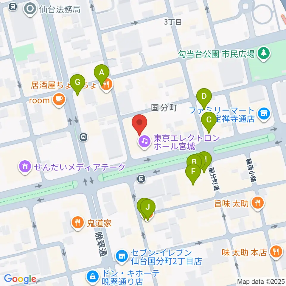 東京エレクトロンホール宮城周辺のカフェ一覧地図