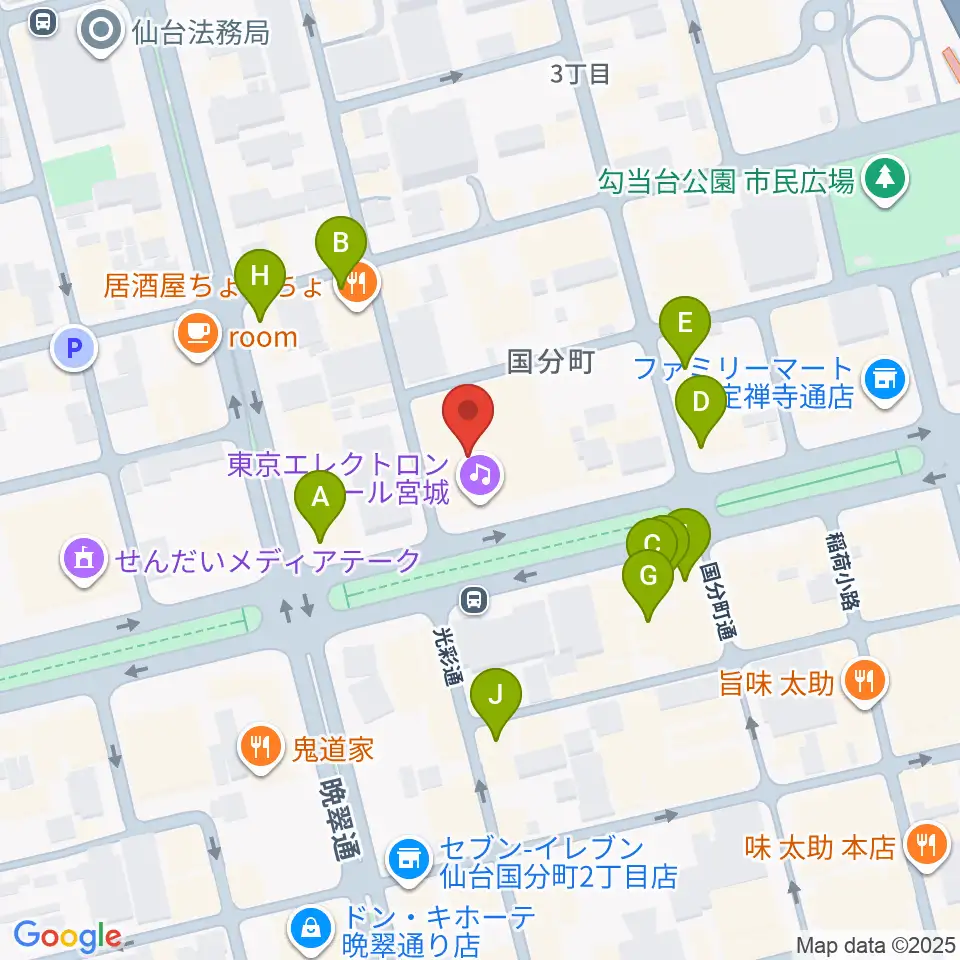 東京エレクトロンホール宮城周辺のカフェ一覧地図