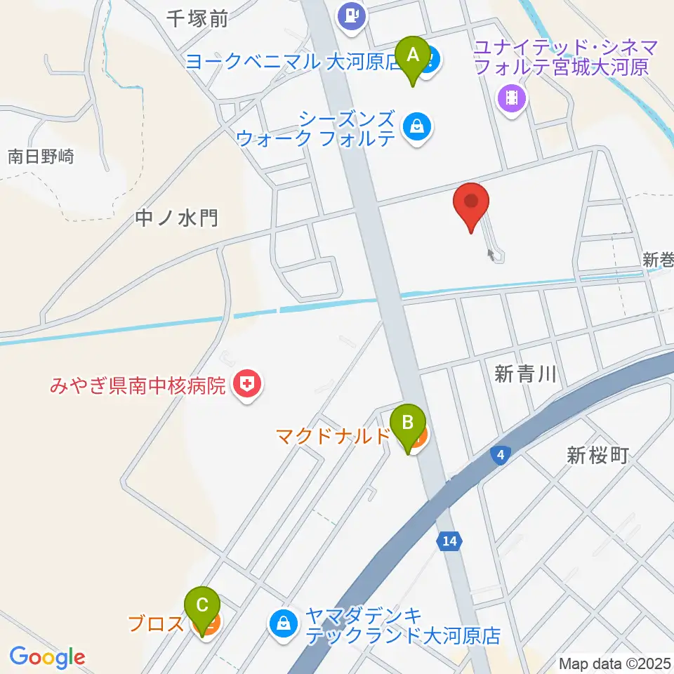 えずこホール仙南芸術文化センター周辺のカフェ一覧地図