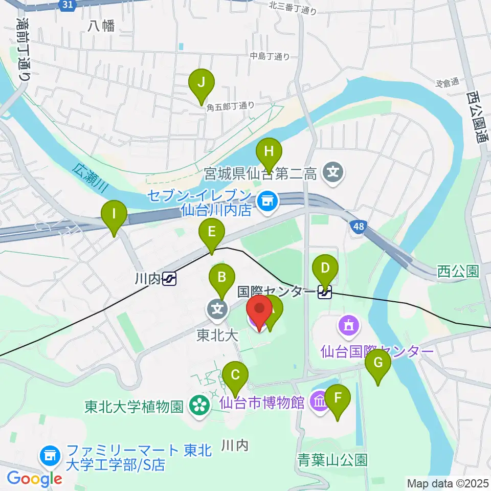 東北大学百周年記念会館 川内萩ホール周辺のカフェ一覧地図