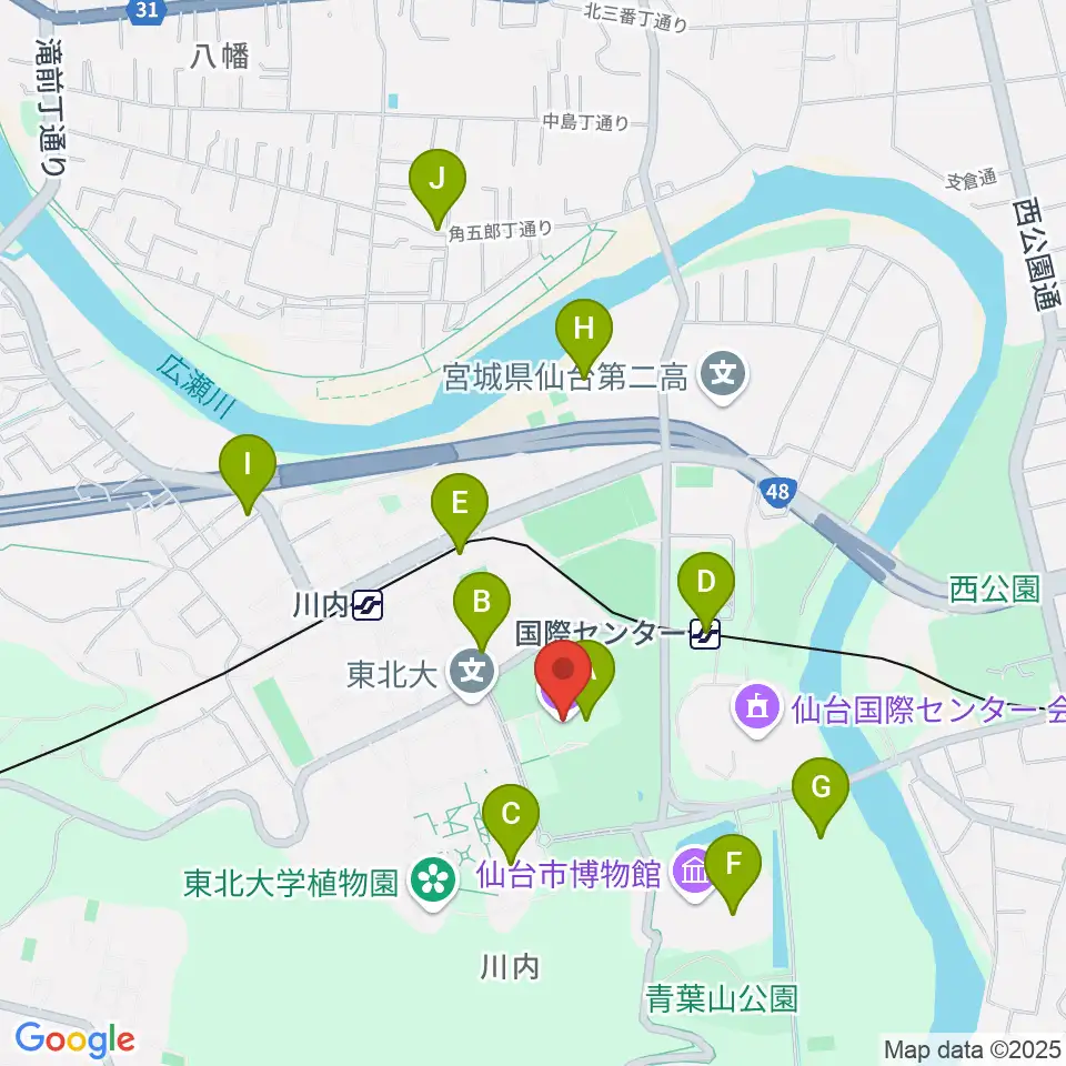 東北大学百周年記念会館 川内萩ホール周辺のカフェ一覧地図