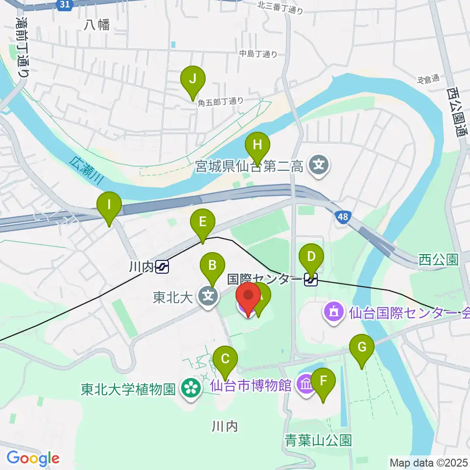 東北大学百周年記念会館 川内萩ホール周辺のカフェ一覧地図