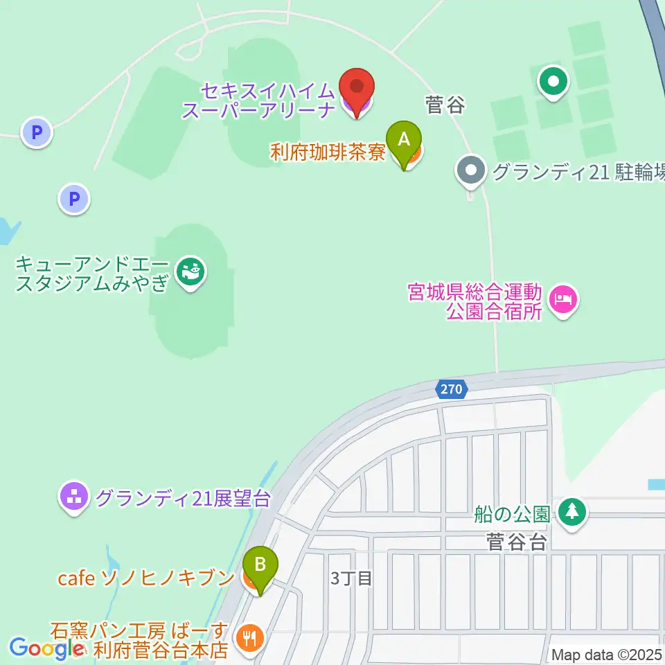 セキスイハイムスーパーアリーナ周辺のカフェ一覧地図