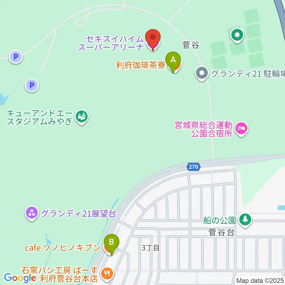 セキスイハイムスーパーアリーナ周辺のカフェ一覧地図