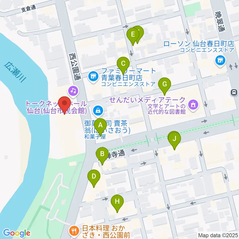 トークネットホール仙台周辺のカフェ一覧地図
