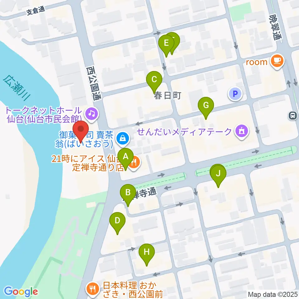 トークネットホール仙台周辺のカフェ一覧地図