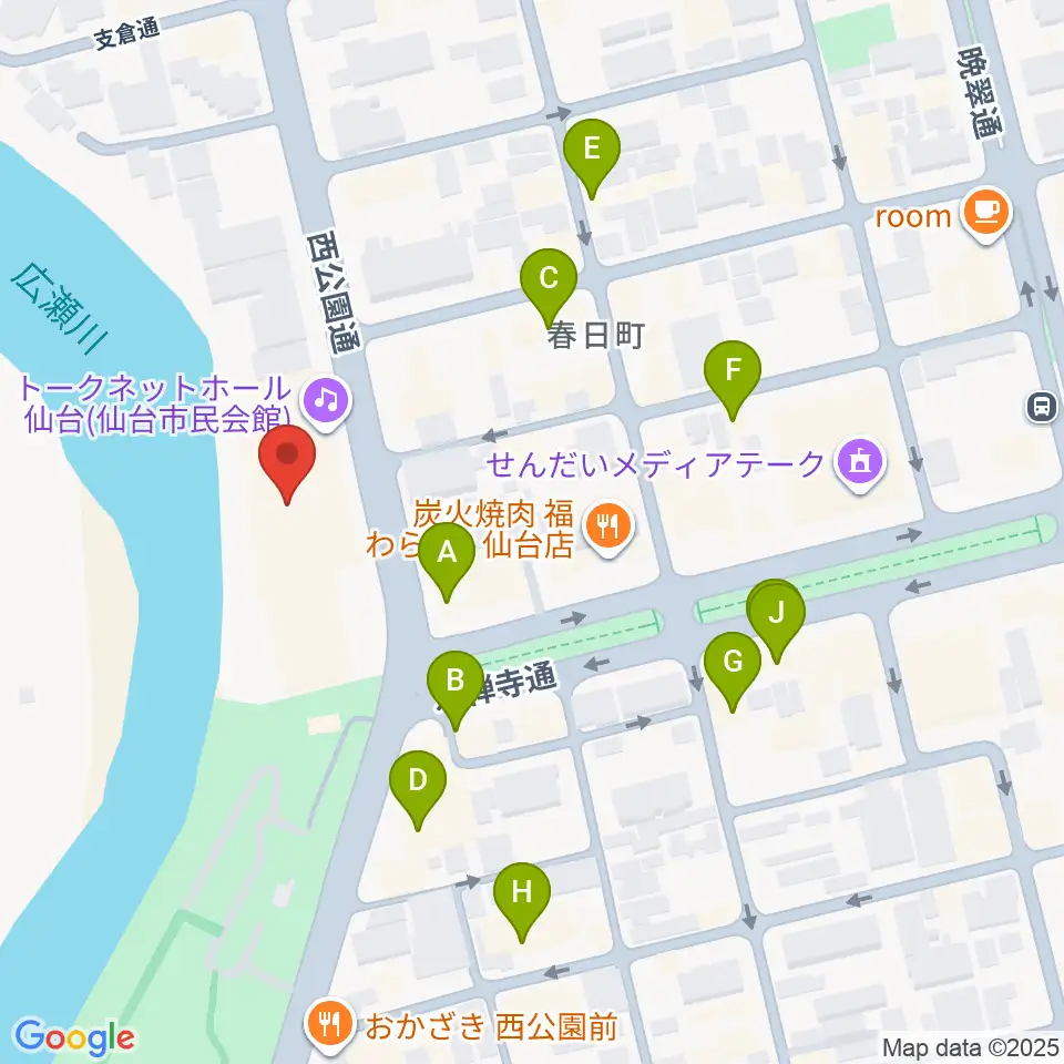 トークネットホール仙台周辺のカフェ一覧地図