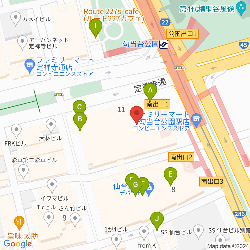 エル・パーク仙台周辺のカフェ一覧地図