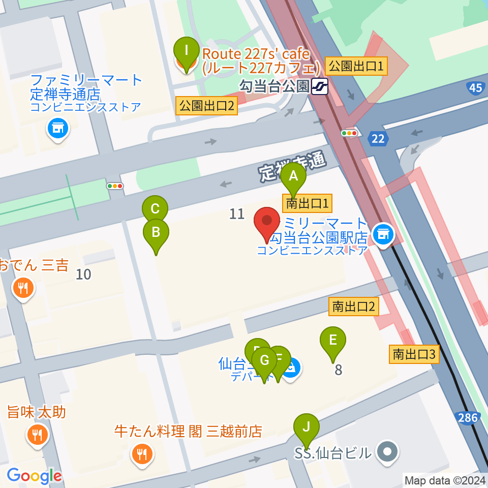 エル・パーク仙台周辺のカフェ一覧地図