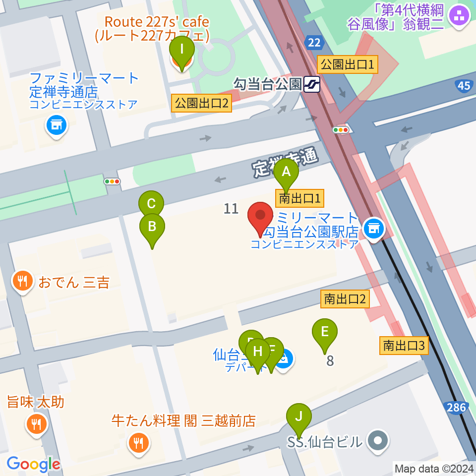 エル・パーク仙台周辺のカフェ一覧地図