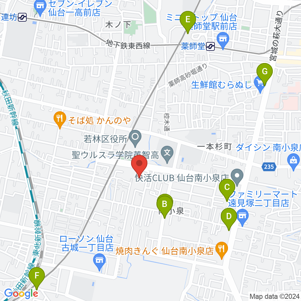 若林区文化センター周辺のカフェ一覧地図