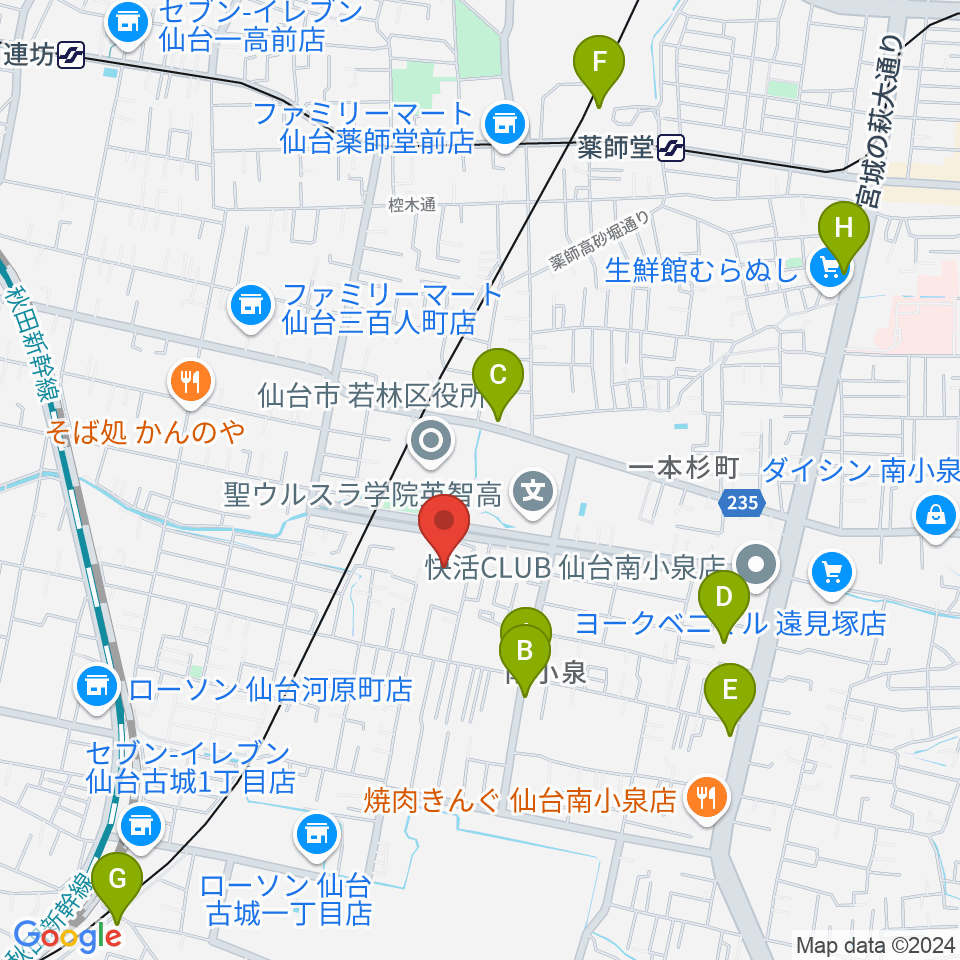 若林区文化センター周辺のカフェ一覧地図