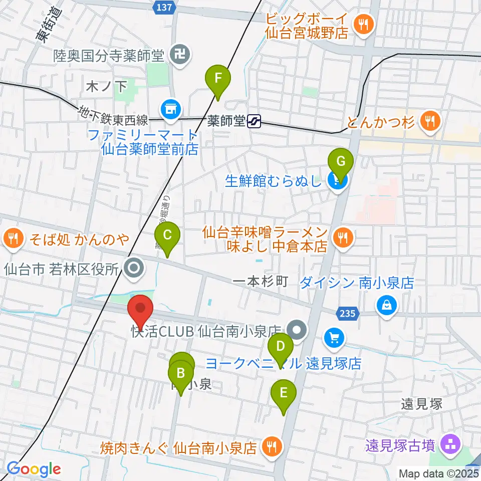 若林区文化センター周辺のカフェ一覧地図