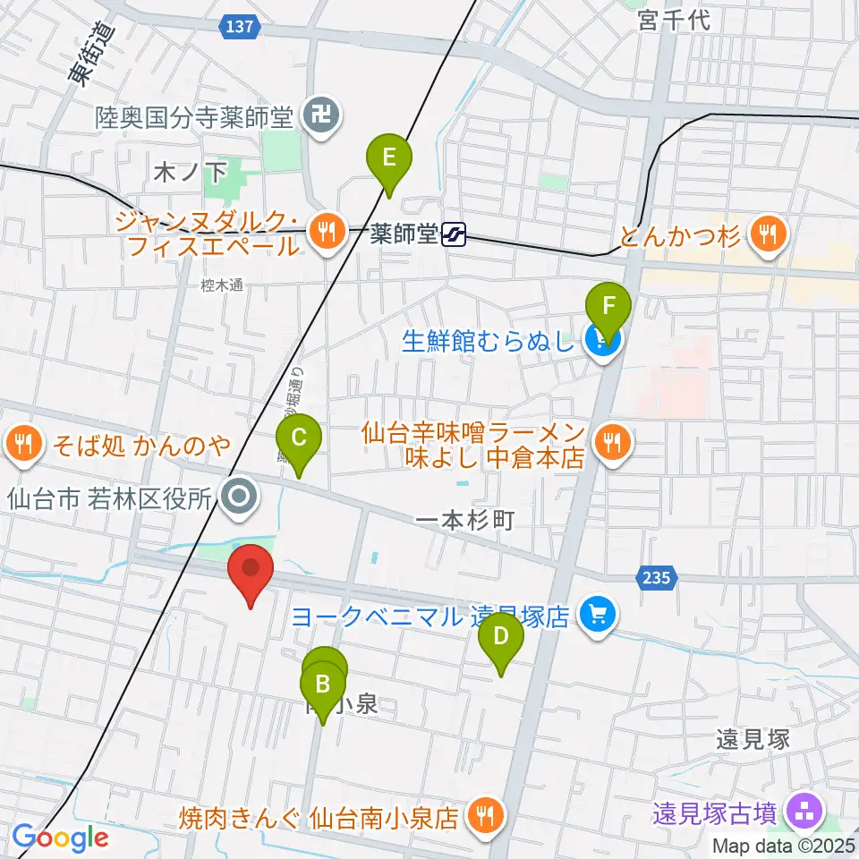 若林区文化センター周辺のカフェ一覧地図