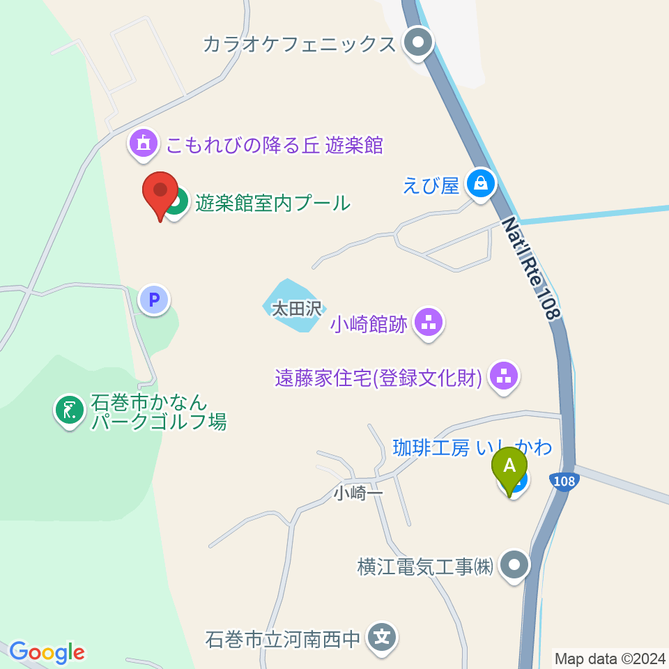 こもれびの降る丘 遊楽館周辺のカフェ一覧地図