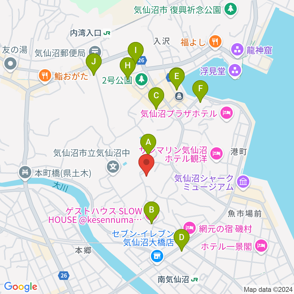 気仙沼市民会館周辺のカフェ一覧地図