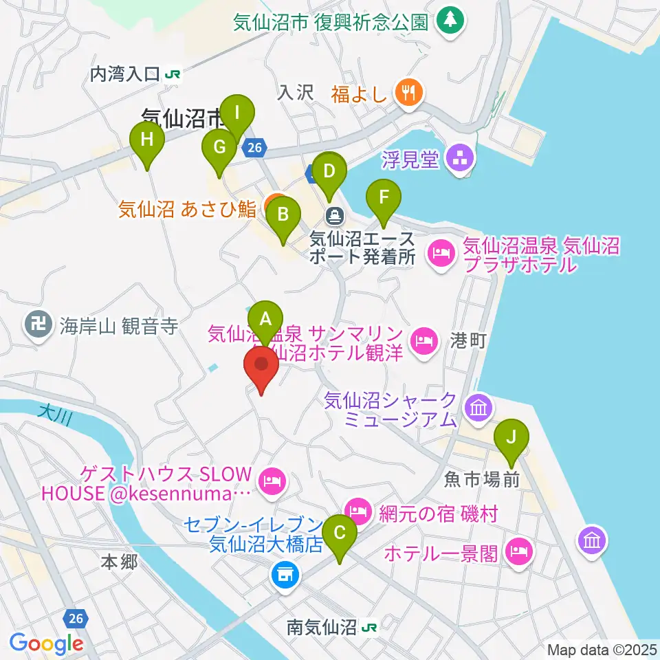 気仙沼市民会館周辺のカフェ一覧地図