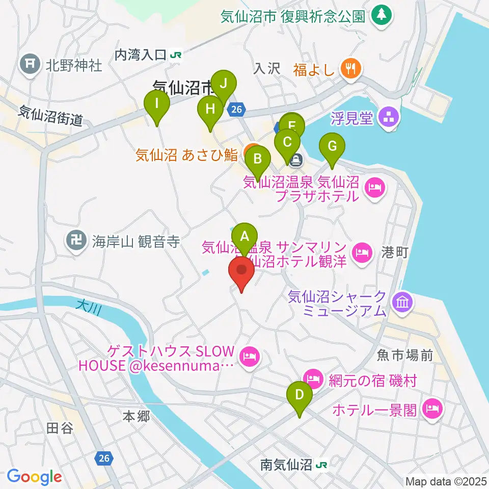 気仙沼市民会館周辺のカフェ一覧地図