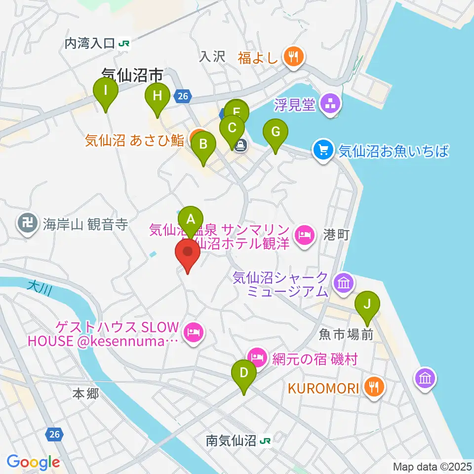 気仙沼市民会館周辺のカフェ一覧地図