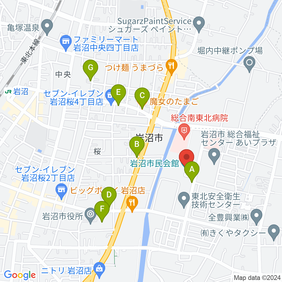 岩沼市民会館周辺のカフェ一覧地図