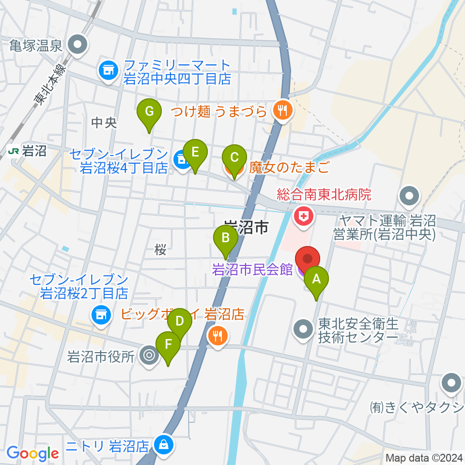 岩沼市民会館周辺のカフェ一覧地図