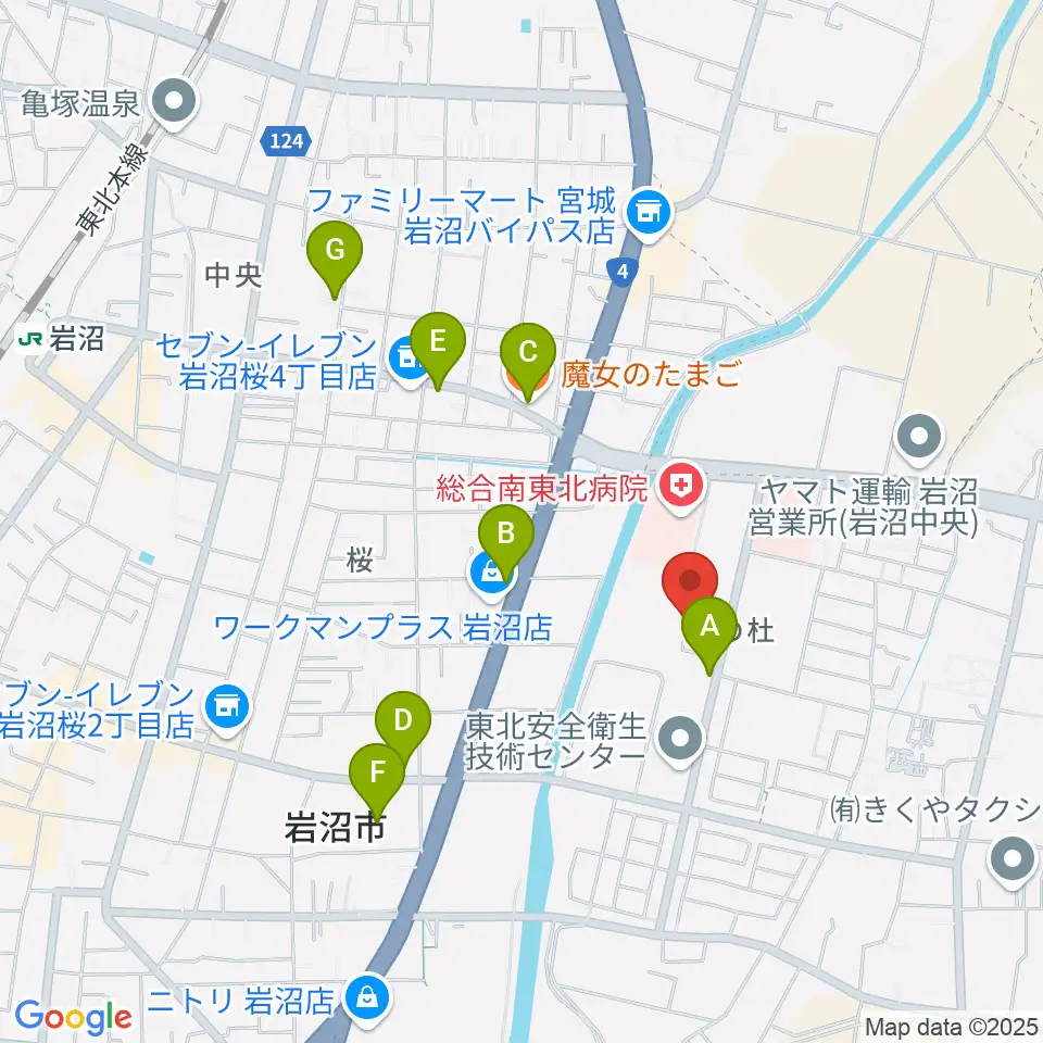 岩沼市民会館周辺のカフェ一覧地図
