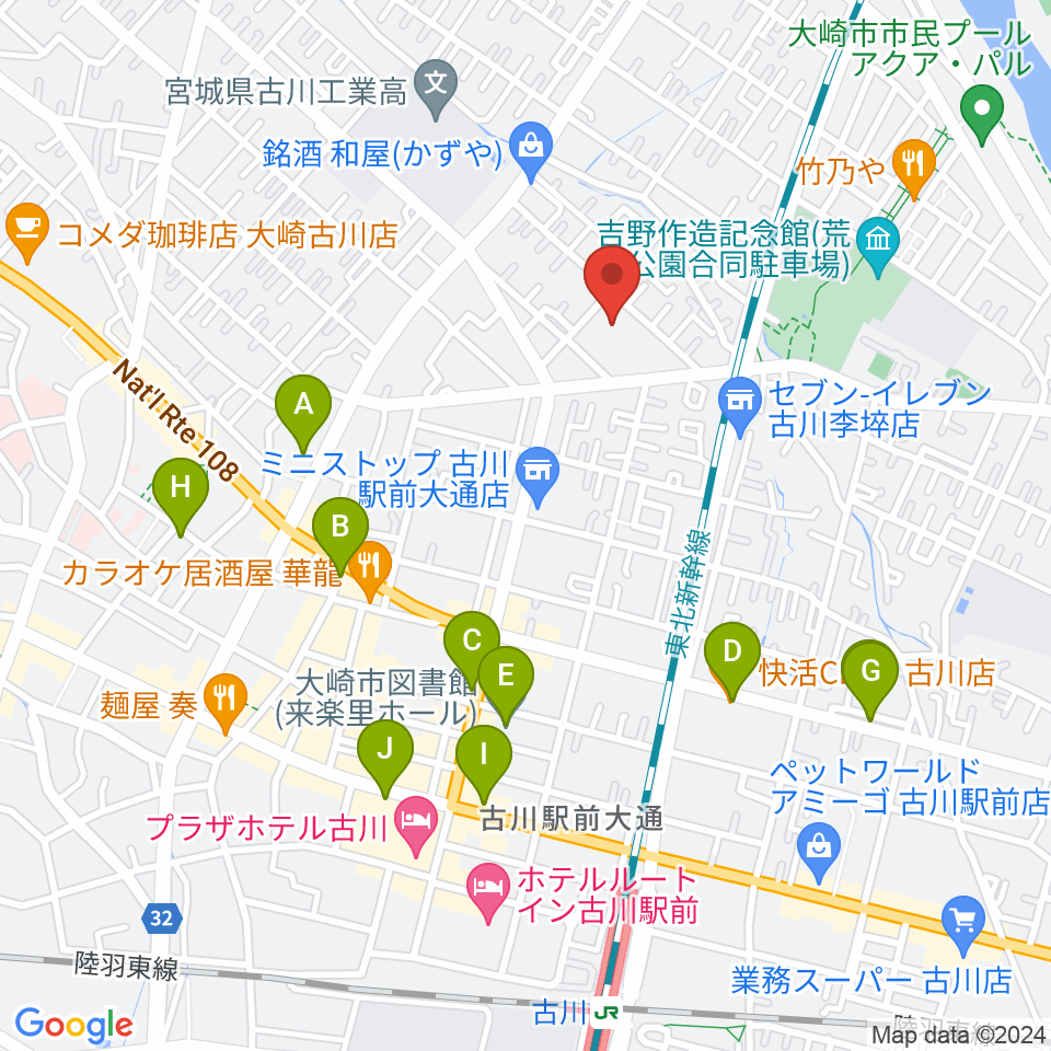 大崎市民会館周辺のカフェ一覧地図