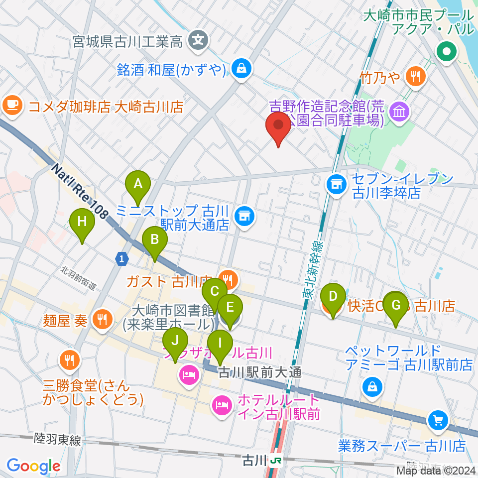 大崎市民会館周辺のカフェ一覧地図