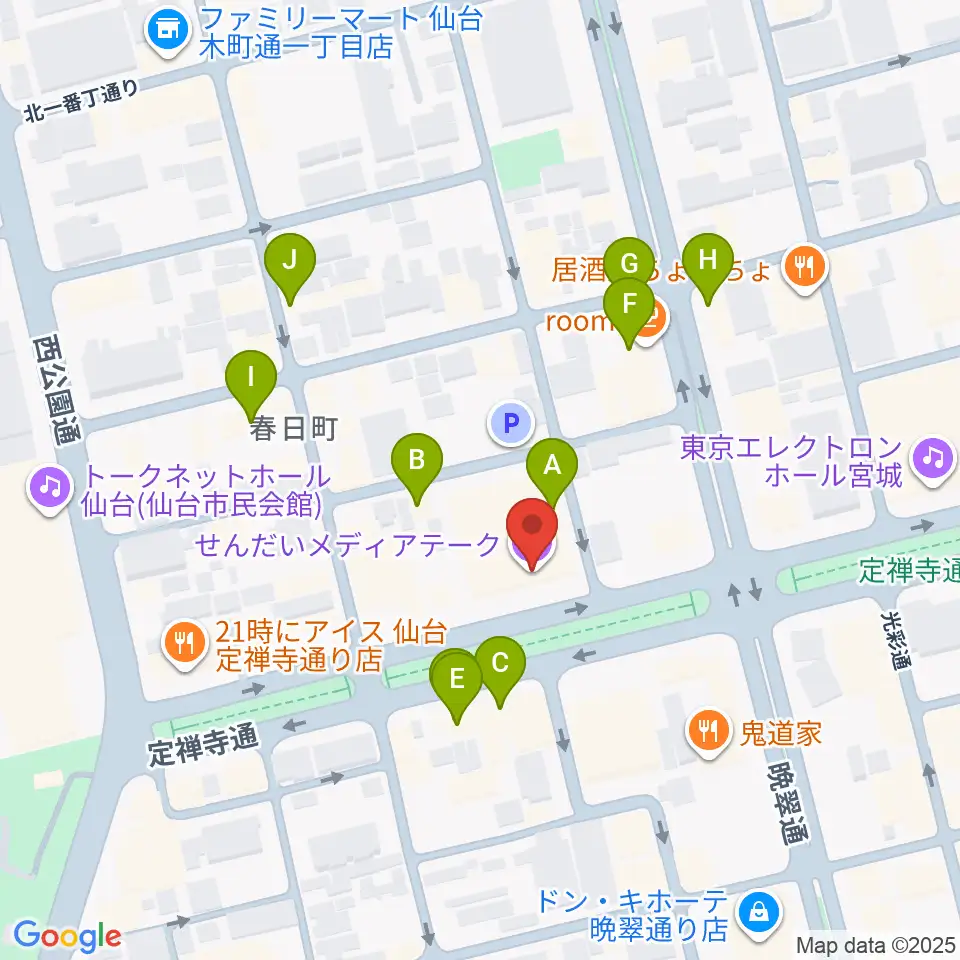 せんだいメディアテーク周辺のカフェ一覧地図