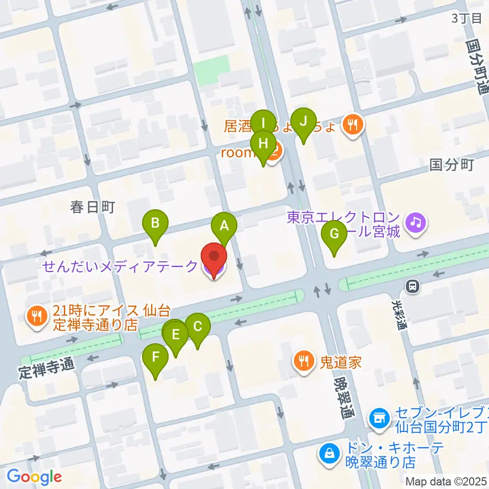 せんだいメディアテーク周辺のカフェ一覧地図