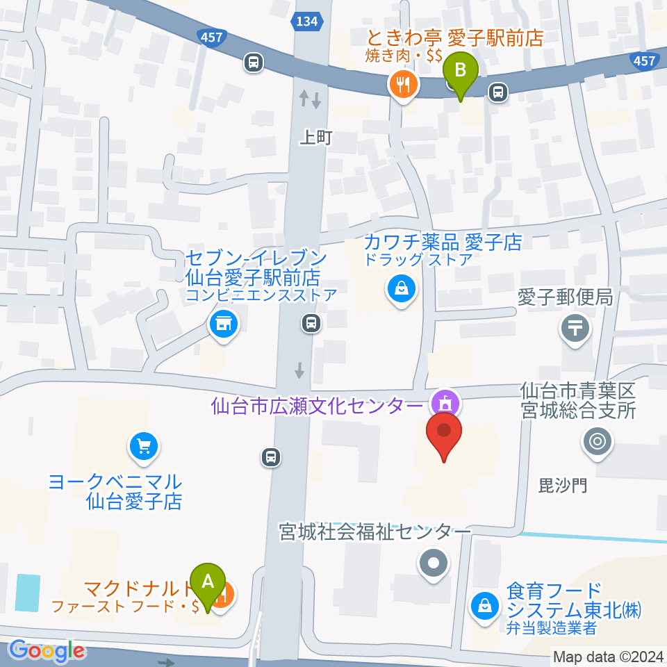 仙台市広瀬文化センター周辺のカフェ一覧地図