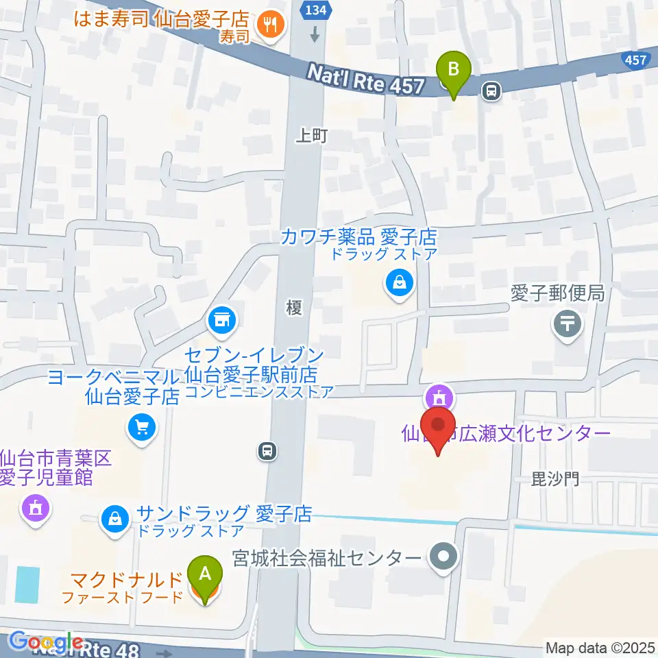 仙台市広瀬文化センター周辺のカフェ一覧地図