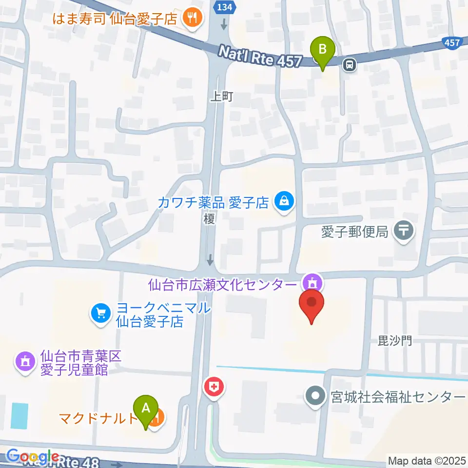 仙台市広瀬文化センター周辺のカフェ一覧地図