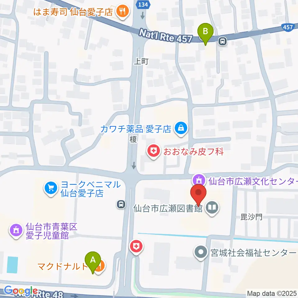 仙台市広瀬文化センター周辺のカフェ一覧地図