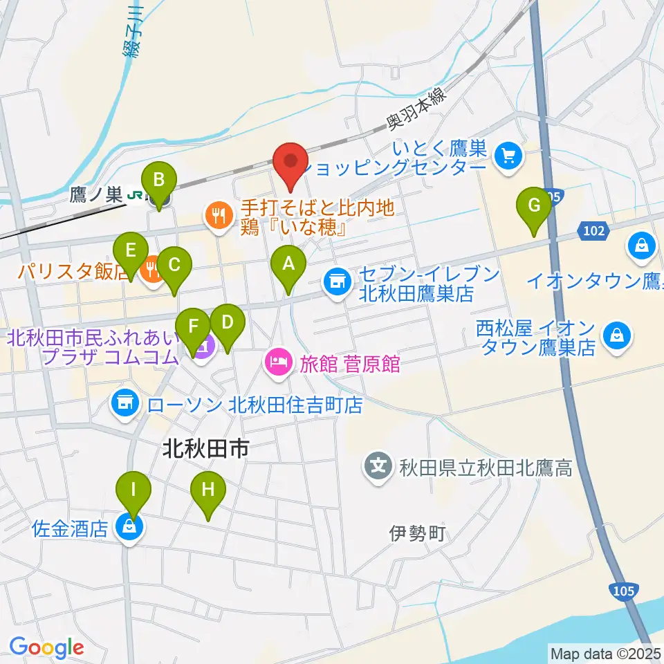 北秋田市文化会館ファルコン周辺のカフェ一覧地図