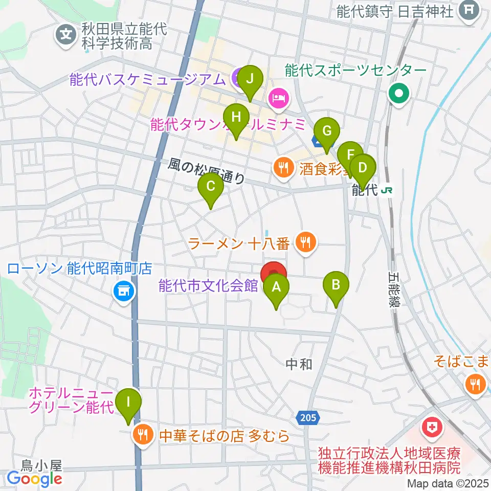 能代市文化会館周辺のカフェ一覧地図