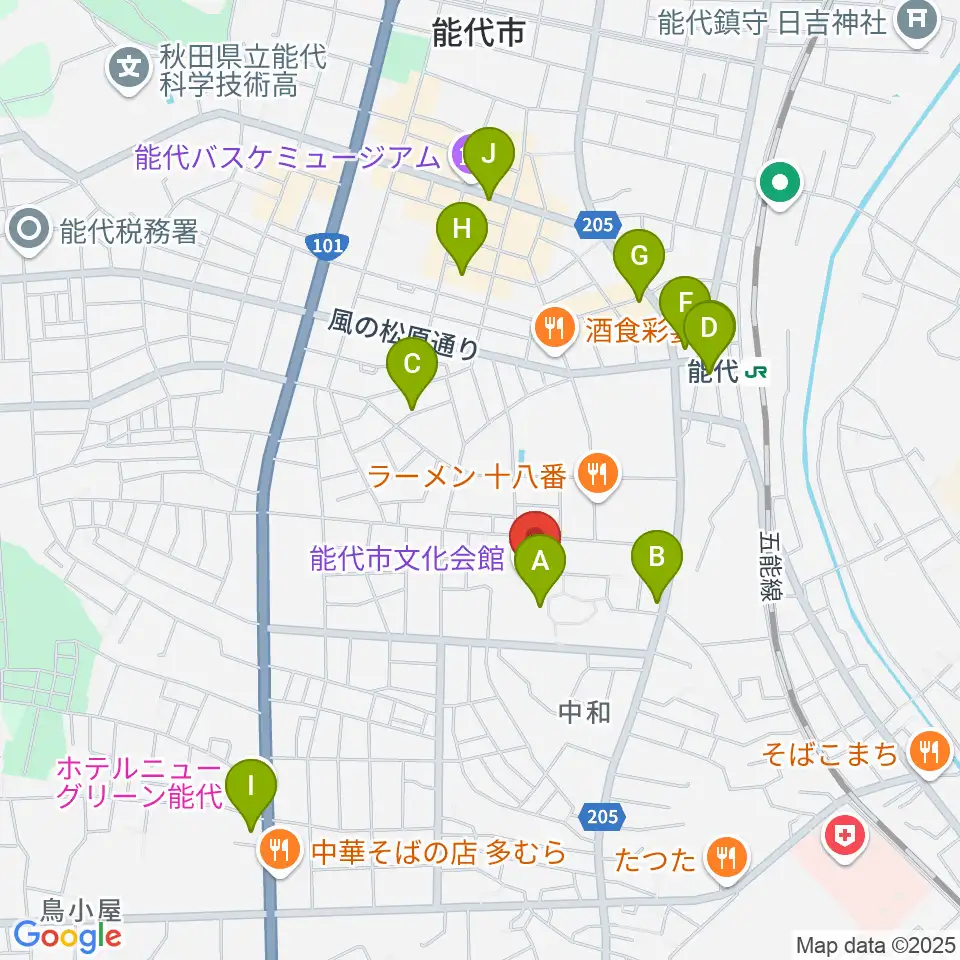 能代市文化会館周辺のカフェ一覧地図