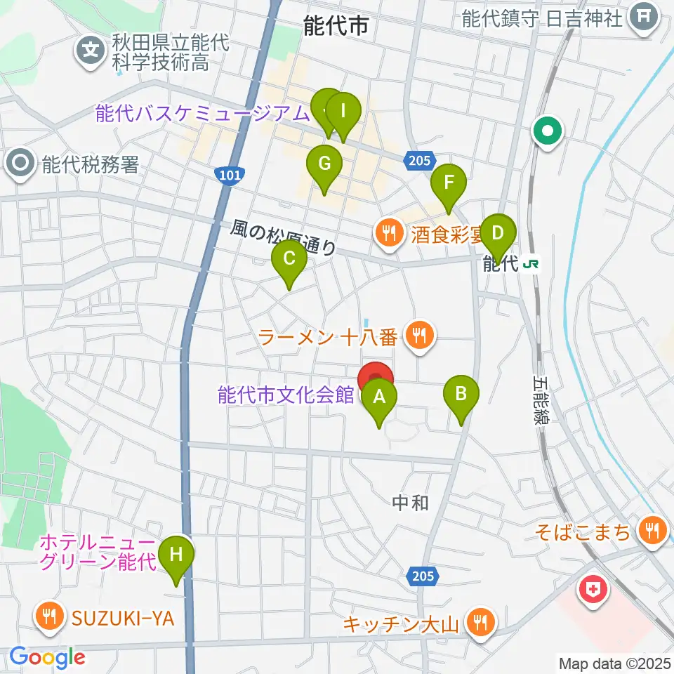 能代市文化会館周辺のカフェ一覧地図
