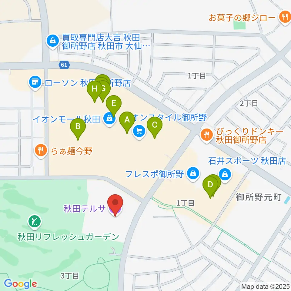 秋田テルサ周辺のカフェ一覧地図