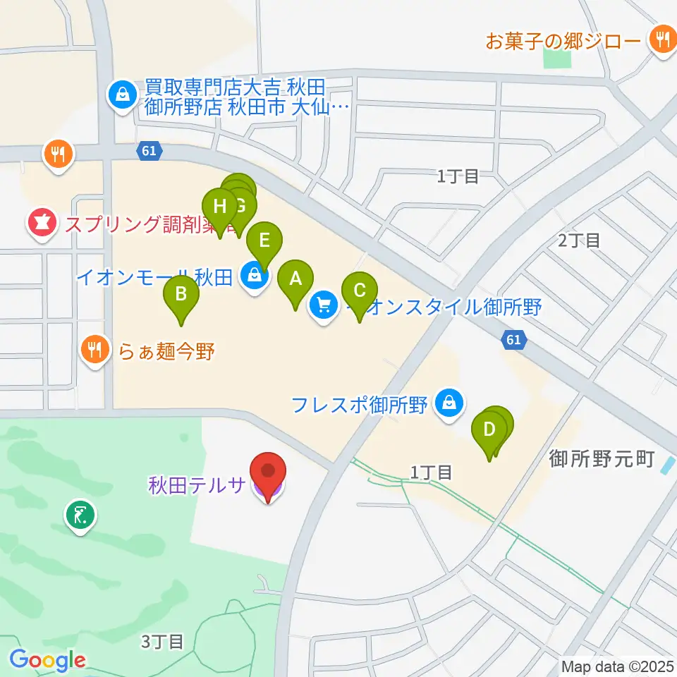秋田テルサ周辺のカフェ一覧地図