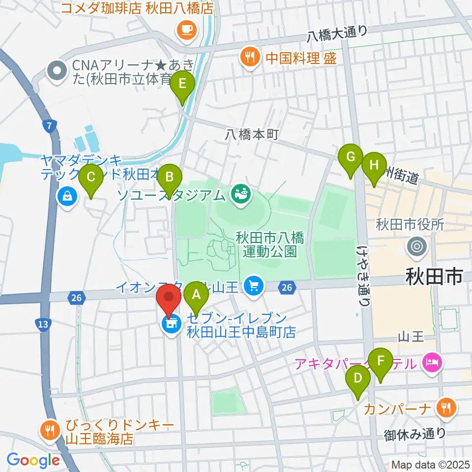 秋田県児童会館周辺のカフェ一覧地図