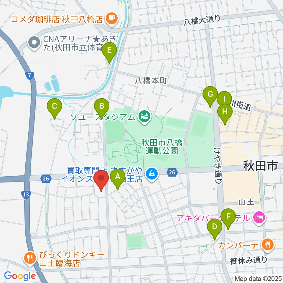 秋田県児童会館周辺のカフェ一覧地図