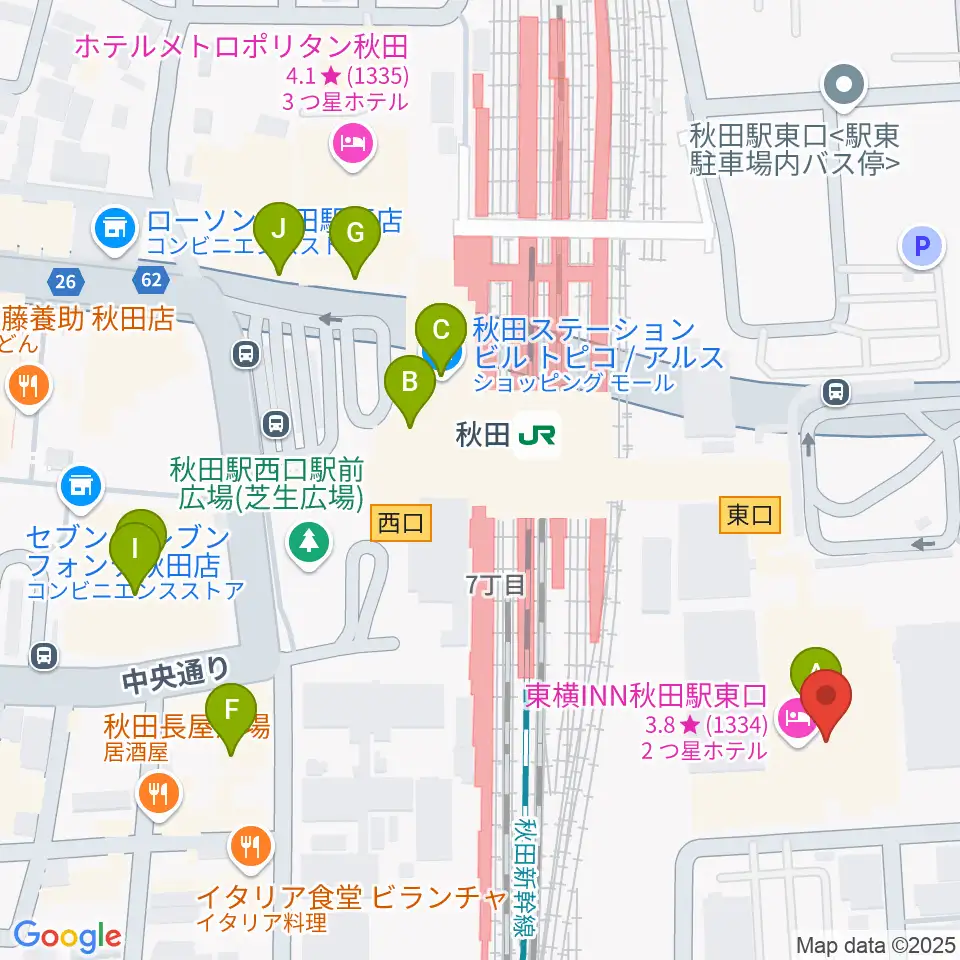 秋田拠点センターアルヴェ周辺のカフェ一覧地図