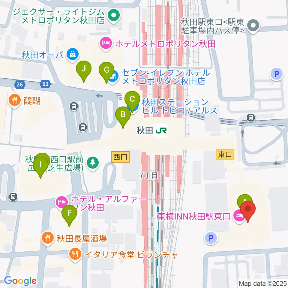 秋田拠点センターアルヴェ周辺のカフェ一覧地図