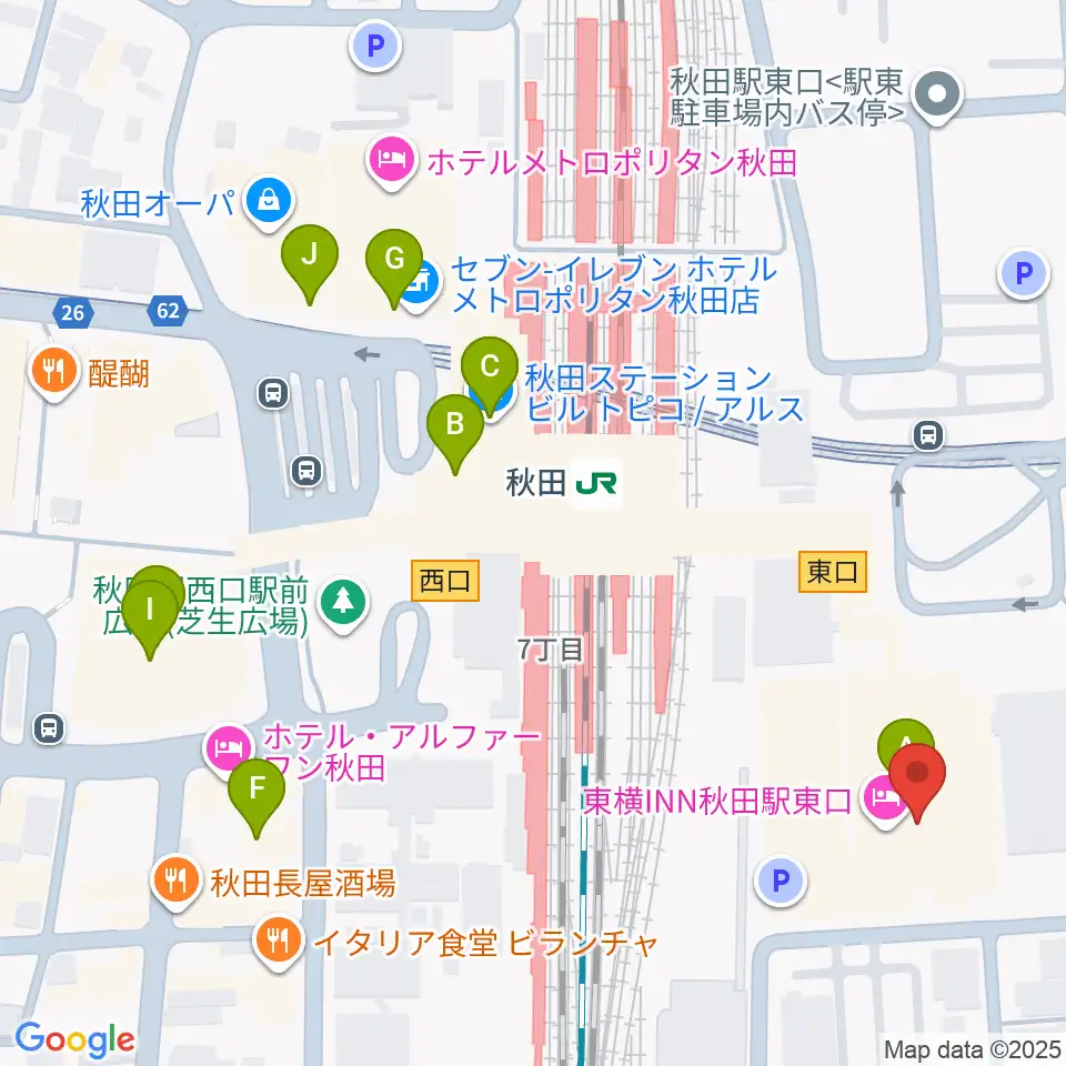 秋田拠点センターアルヴェ周辺のカフェ一覧地図