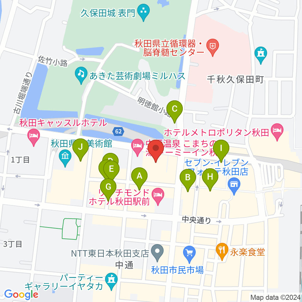 秋田アトリオン周辺のカフェ一覧地図