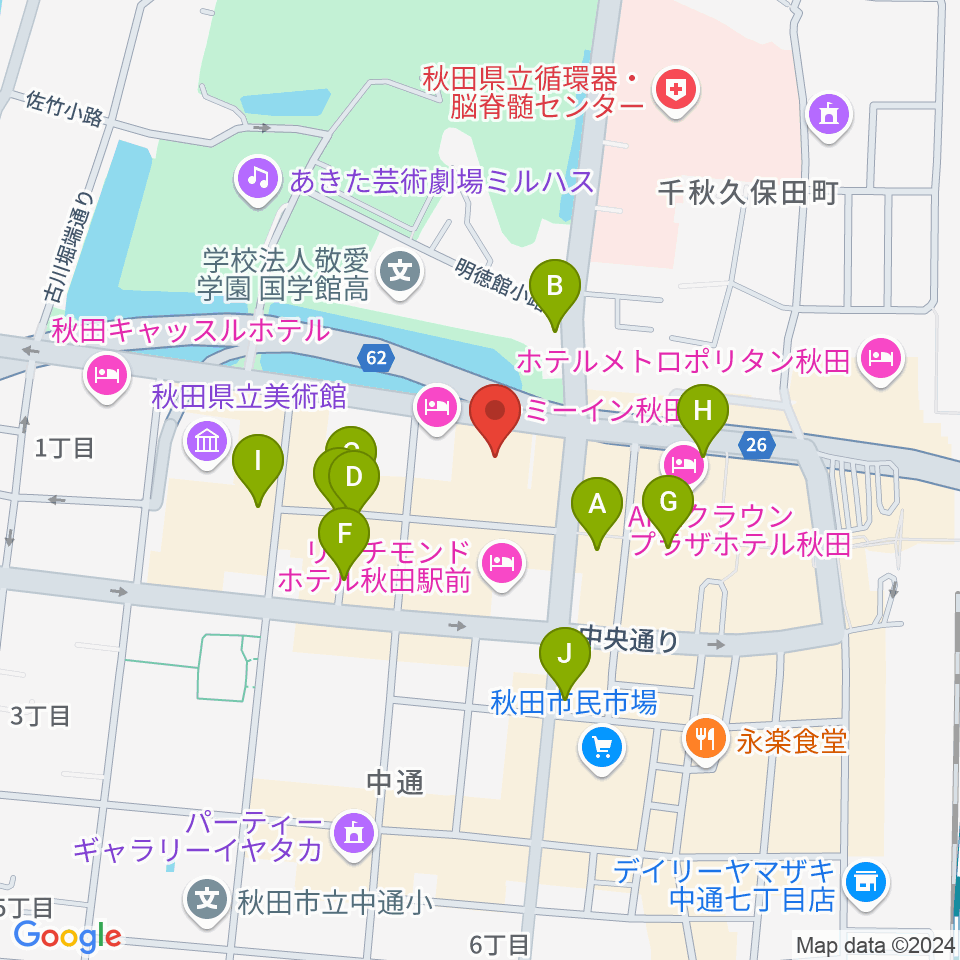 秋田アトリオン周辺のカフェ一覧地図